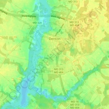 Topografische kaart Denton, hoogte, reliëf