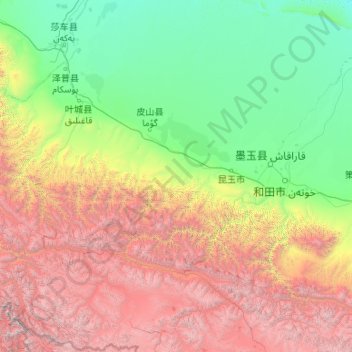 Topografische kaart 皮山县, hoogte, reliëf