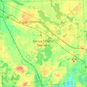 Topografische kaart Genoa Charter Township, hoogte, reliëf