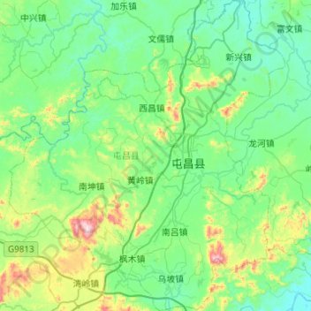 Topografische kaart 屯昌县, hoogte, reliëf