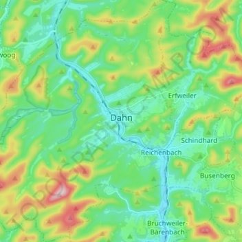 Topografische kaart Dahn, hoogte, reliëf