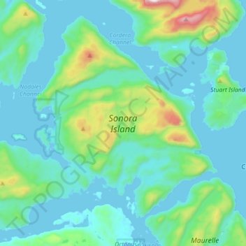 Topografische kaart Sonora Island, hoogte, reliëf