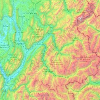Topografische kaart Savoie, hoogte, reliëf