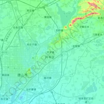 Topografische kaart 开平区, hoogte, reliëf