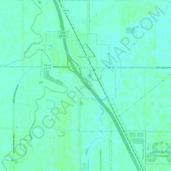 Topografische kaart Harwood, hoogte, reliëf