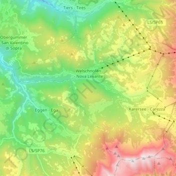 Topografische kaart Welschnofen - Nova Levante, hoogte, reliëf