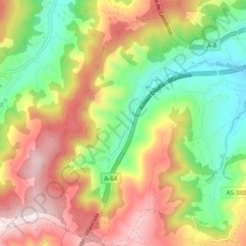 Topografische kaart Rozadas, hoogte, reliëf