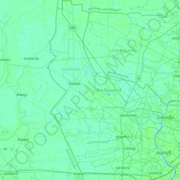 Topografische kaart จังหวัดนนทบุรี, hoogte, reliëf
