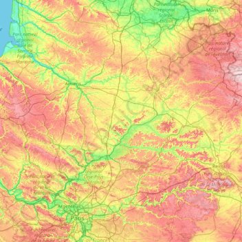 Topografische kaart Picardië, hoogte, reliëf