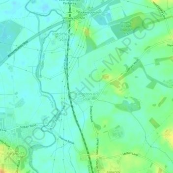 Topografische kaart Kingston on Soar, hoogte, reliëf
