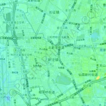 Topografische kaart 新泾镇, hoogte, reliëf