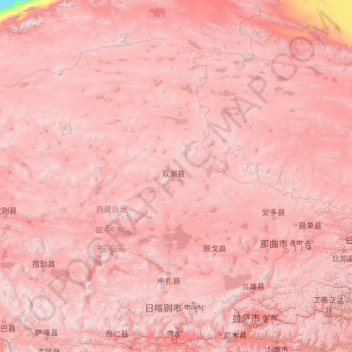 Topografische kaart Nagqu, hoogte, reliëf