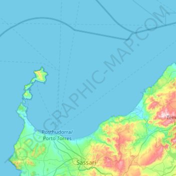 Topografische kaart Golfo dell'Asinara, hoogte, reliëf