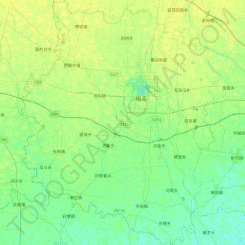 Topografische kaart Sui County, hoogte, reliëf