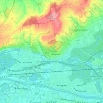 Topografische kaart 63477, hoogte, reliëf