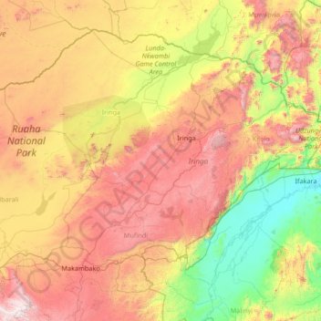 Topografische kaart Iringa, hoogte, reliëf