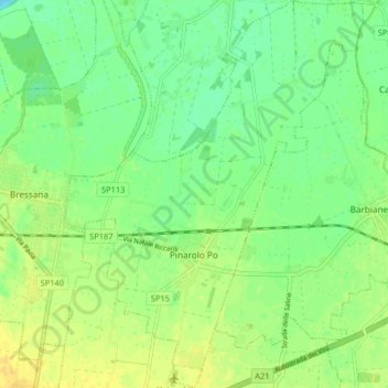 Topografische kaart Pinarolo Po, hoogte, reliëf