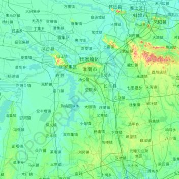 Topografische kaart 淮南市, hoogte, reliëf