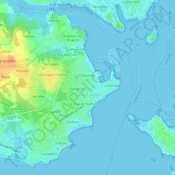 Topografische kaart Larmor-Plage, hoogte, reliëf