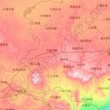 Topografische kaart 尚义县, hoogte, reliëf