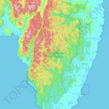 Topografische kaart Parc national de Masoala, hoogte, reliëf