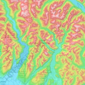 Topografische kaart Golden Ears Provincial Park, hoogte, reliëf