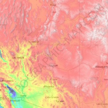 Topografische kaart Colorado River, hoogte, reliëf