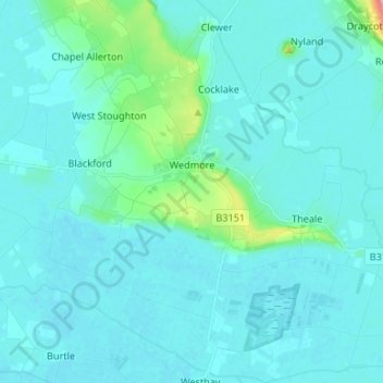 Topografische kaart Wedmore, hoogte, reliëf
