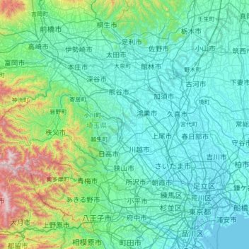 Topografische kaart 埼玉県, hoogte, reliëf