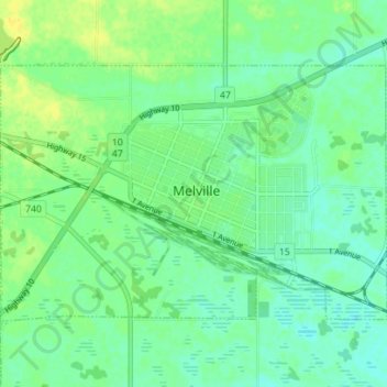 Topografische kaart Melville, hoogte, reliëf