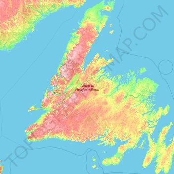Topografische kaart Newfoundland, hoogte, reliëf