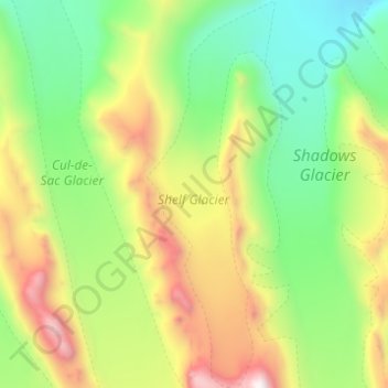 Topografische kaart Shelf Glacier, hoogte, reliëf