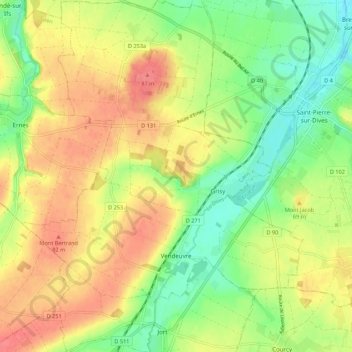 Topografische kaart Vendeuvre, hoogte, reliëf