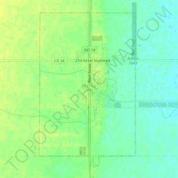 Topografische kaart Arthur, hoogte, reliëf