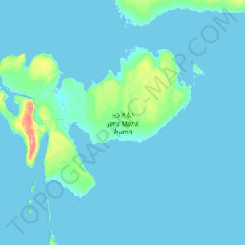Topografische kaart Jens Munk Island, hoogte, reliëf