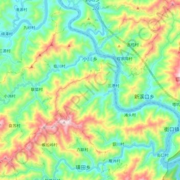 Topografische kaart 小川乡, hoogte, reliëf