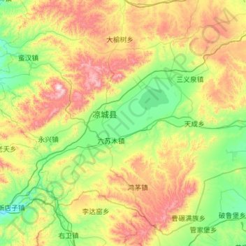 Topografische kaart 凉城县, hoogte, reliëf