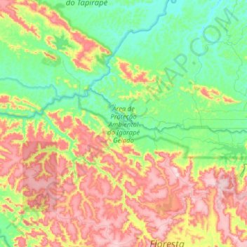 Topografische kaart Área de Proteção Ambiental do Igarapé Gelado, hoogte, reliëf