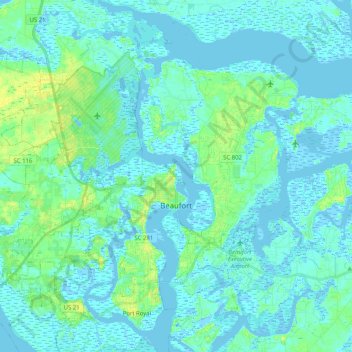 Topografische kaart Beaufort, hoogte, reliëf