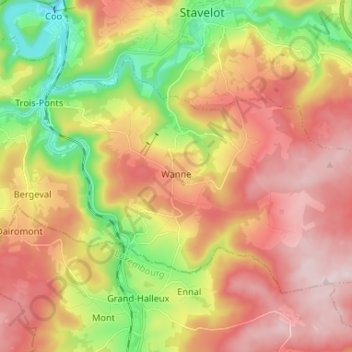 Topografische kaart Wanne, hoogte, reliëf