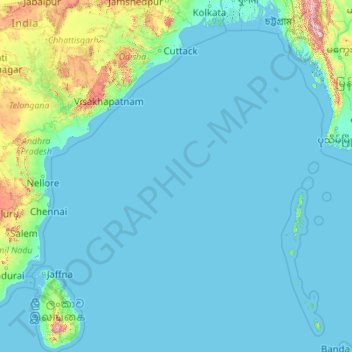Topografische kaart Golf van Bengalen, hoogte, reliëf