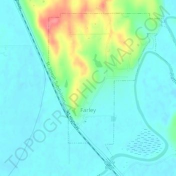 Topografische kaart Farley, hoogte, reliëf