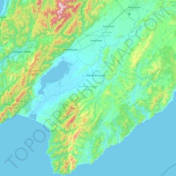 Topografische kaart South Wairarapa District, hoogte, reliëf