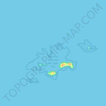 Topografische kaart Réserve naturelle des Sept-Îles, hoogte, reliëf