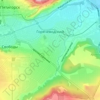 Topografische kaart Горячеводский, hoogte, reliëf
