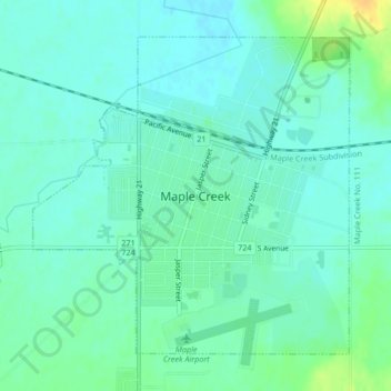 Topografische kaart Maple Creek, hoogte, reliëf