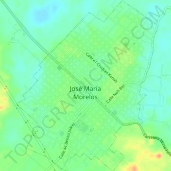 Topografische kaart José María Morelos, hoogte, reliëf
