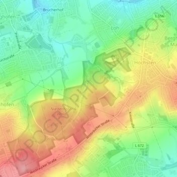 Topografische kaart Höchsten, hoogte, reliëf
