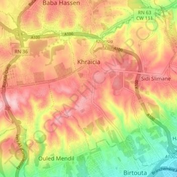 Topografische kaart Khraïssia, hoogte, reliëf