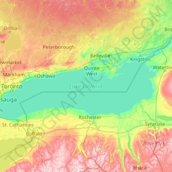 Topografische kaart Lake Ontario, hoogte, reliëf